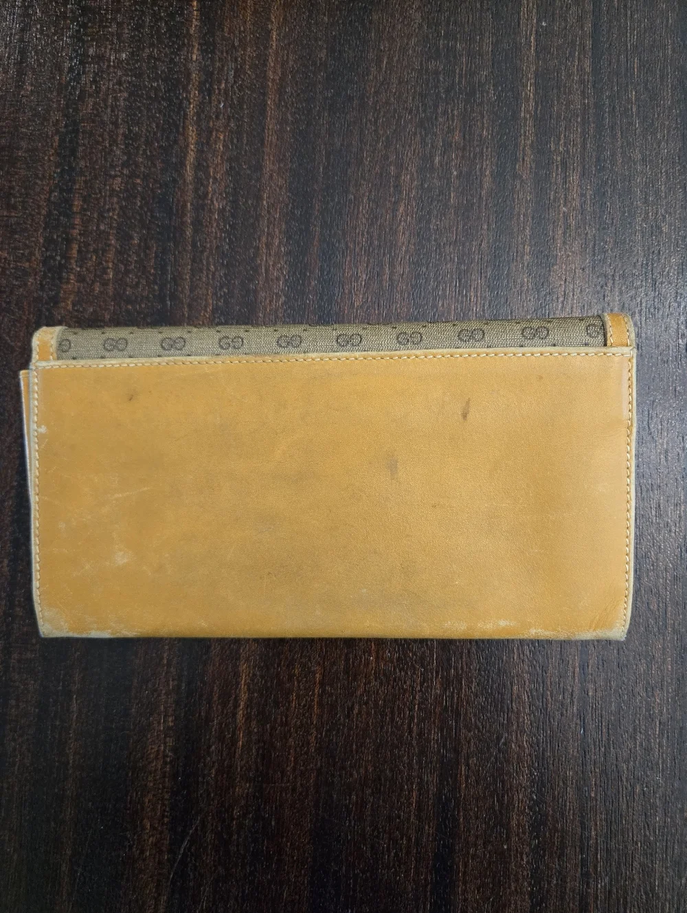 Gucci Beige Monogram Continental Wallet with Tan Trim